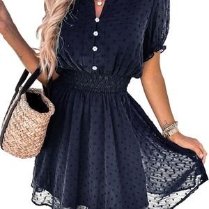 NEW! Pretty Garden Blue Swiss Dot Midi Dress Size Large